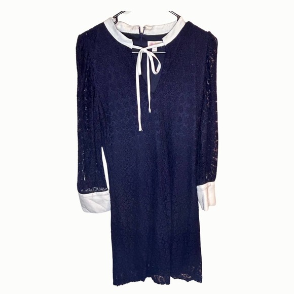 Riley & Rae Dress Medium Navy Lace with White Collar Cottagecore Preppy - Picture 1 of 8
